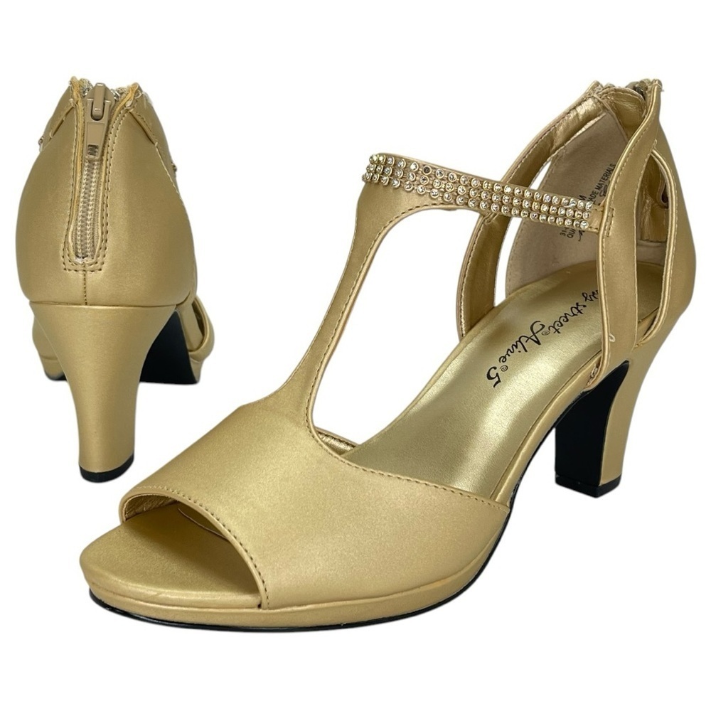 Easy Street Flash Gold Satin Rhinestone Womens Heels Size 9M - Picture 9 of 12
